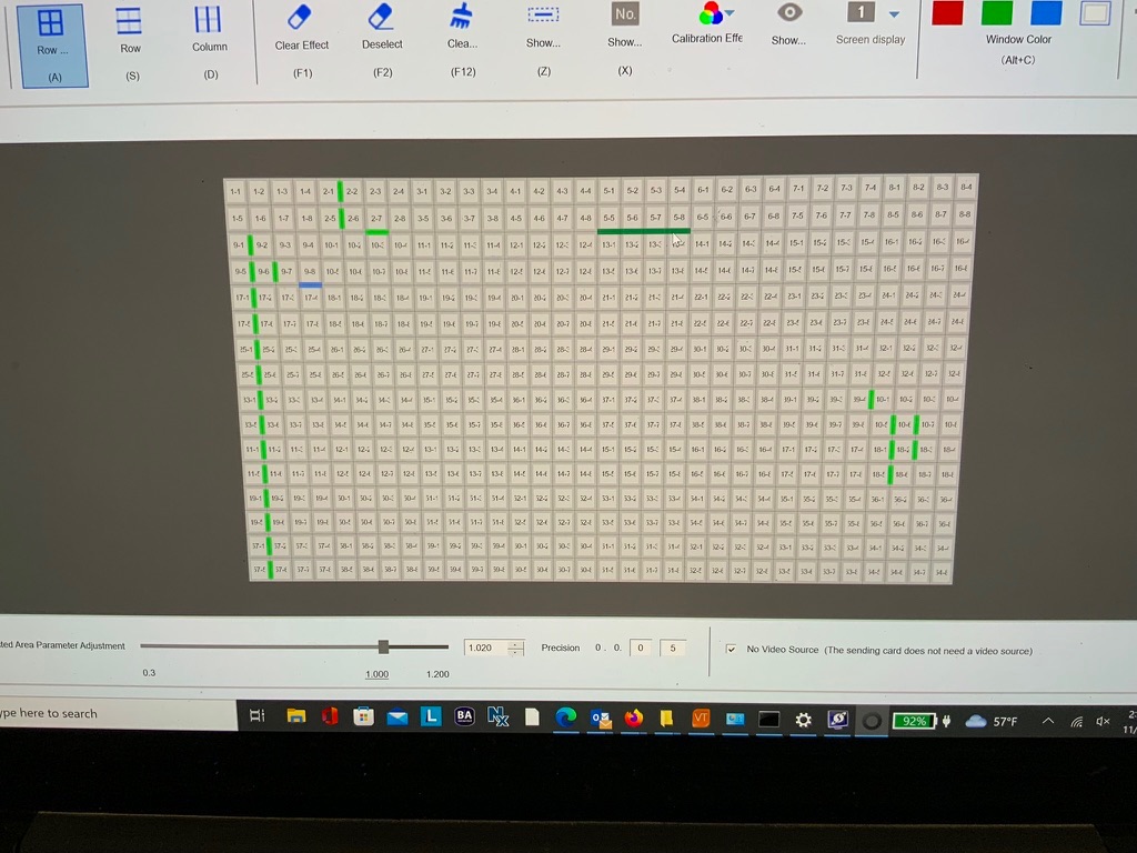 Large LED wall during system calibration